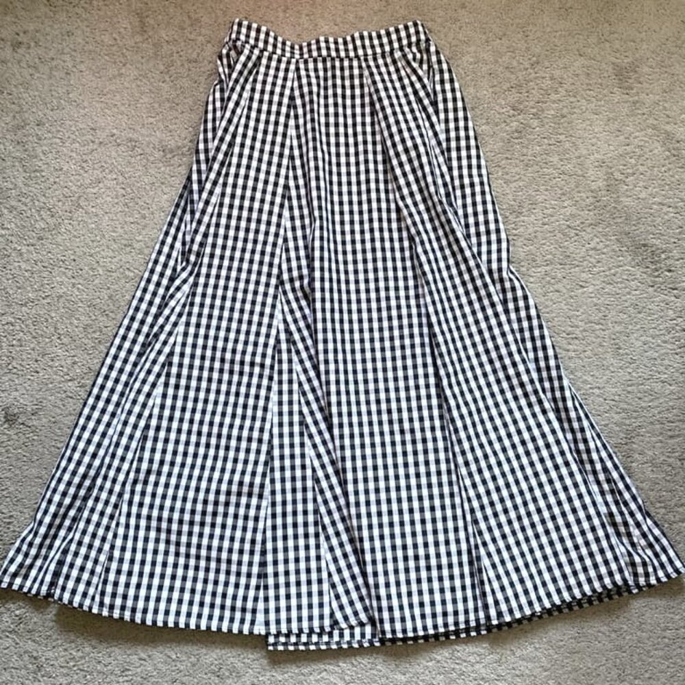 Japanese brand gingham checked maxi shirt elastic waist pockets